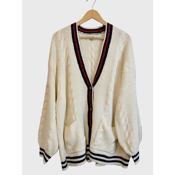 American Eagle Cardigan Sweater Womens XL Preppy Varsity Cable Knit Academia - Picture 3 of 10